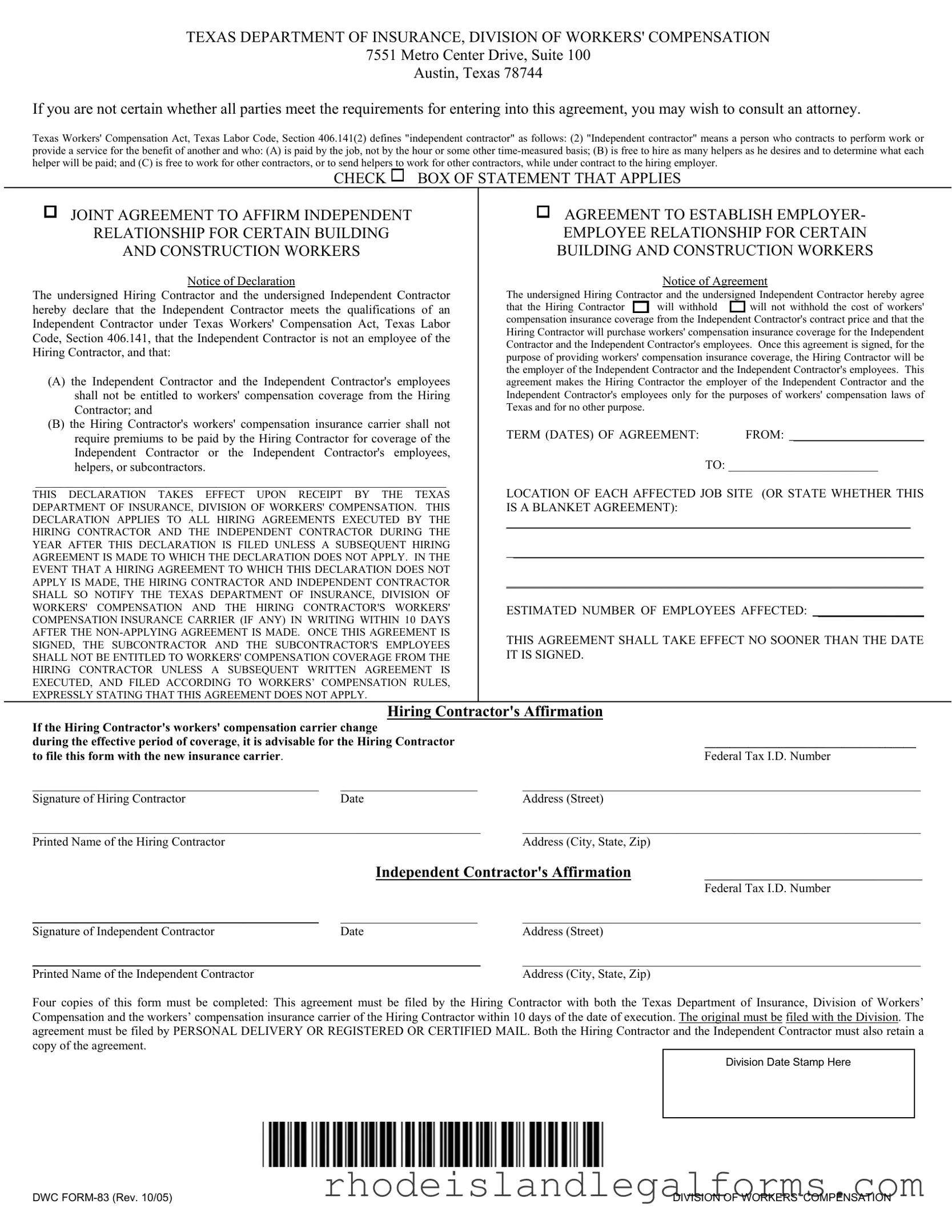 Free Dwc 83 Form