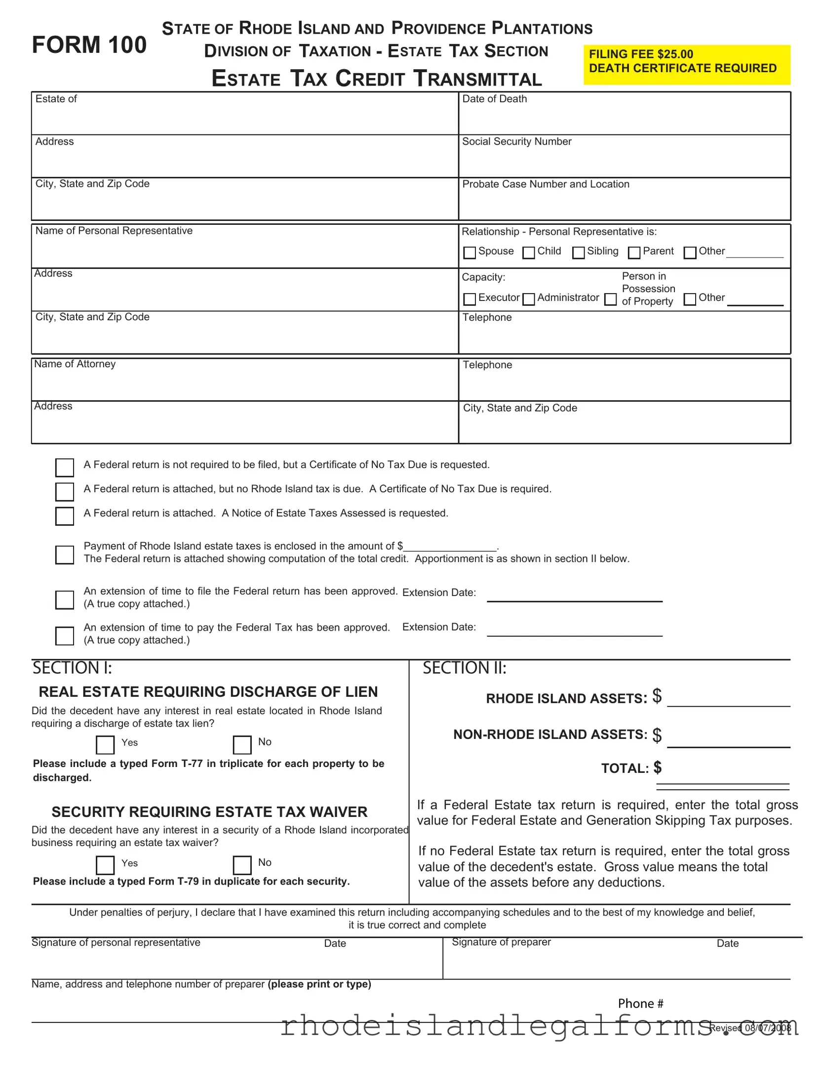 Free Rhode Island 100 Form