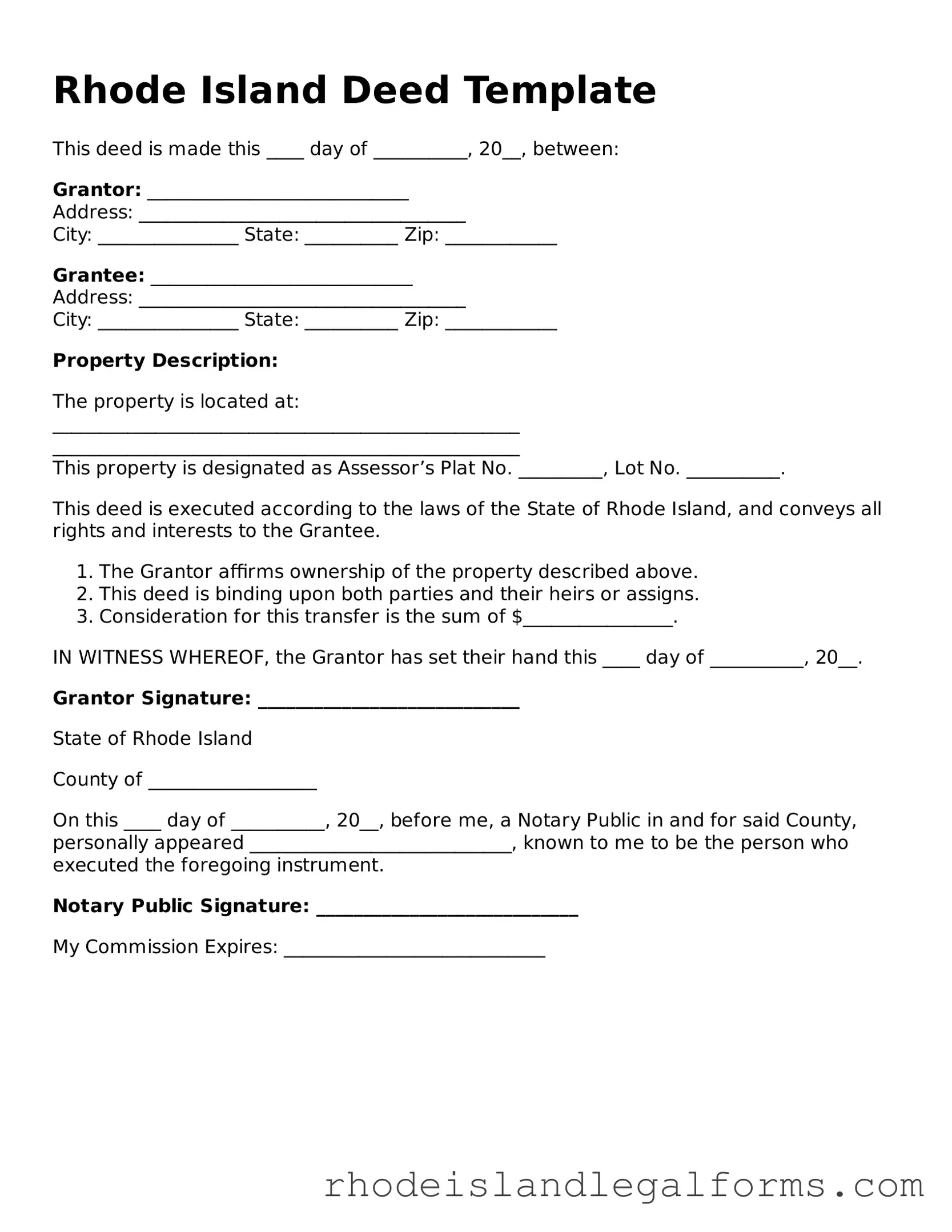 Deed Form for Rhode Island State