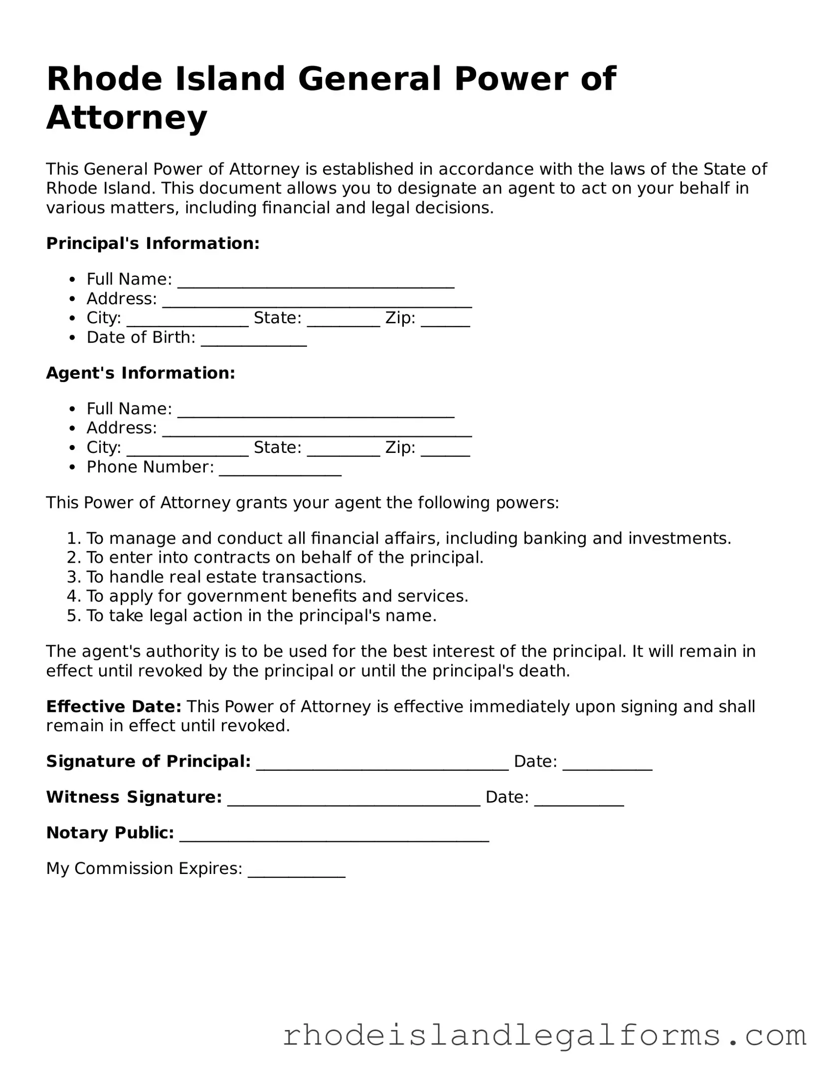 General Power of Attorney Form for Rhode Island State