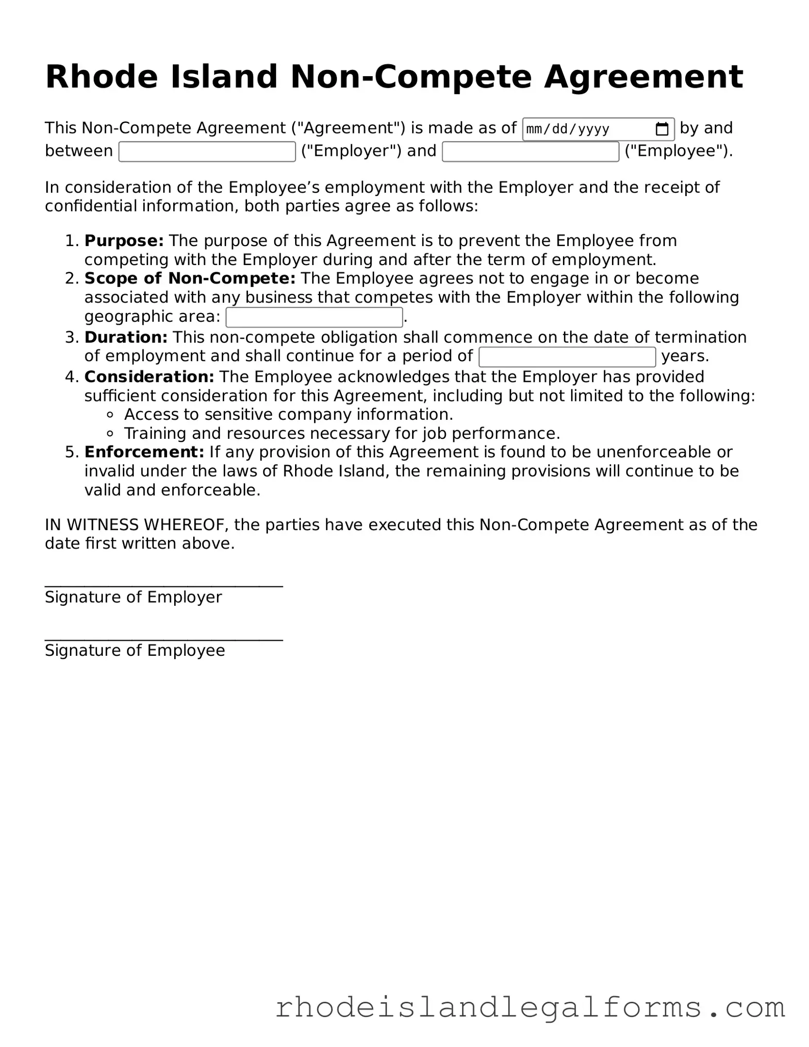 Non-compete Agreement Form for Rhode Island State