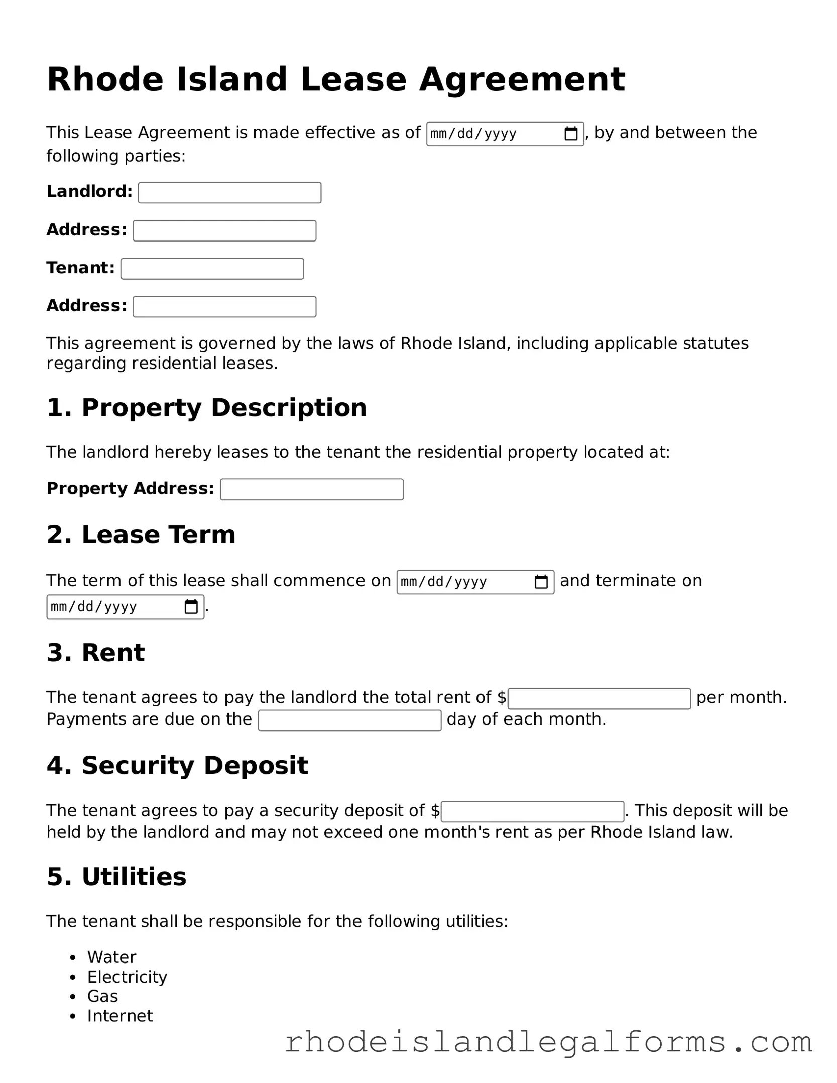 Lease Agreement Form for Rhode Island State