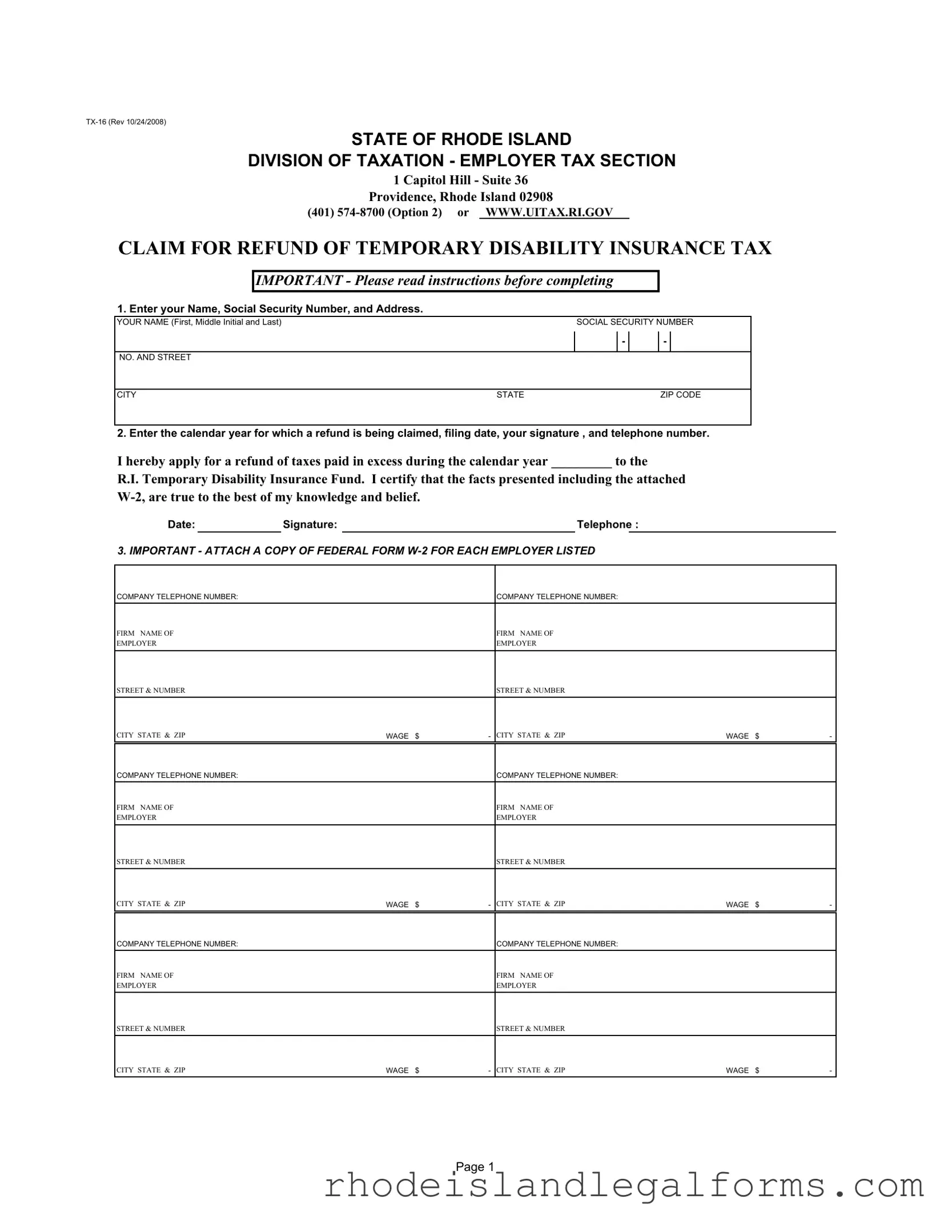 Free Rhode Island Tx 16 Form