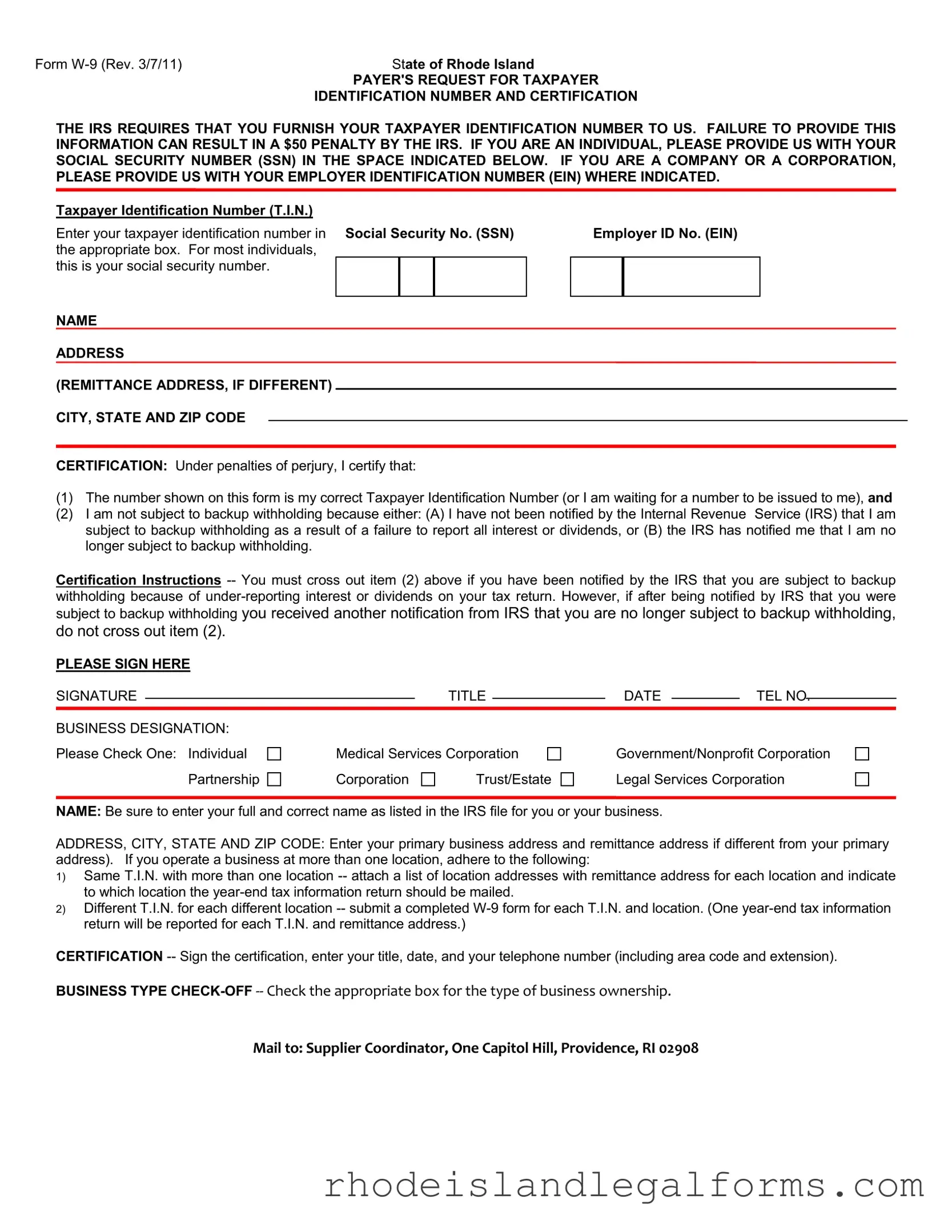Free Rhode Island W 9 Form