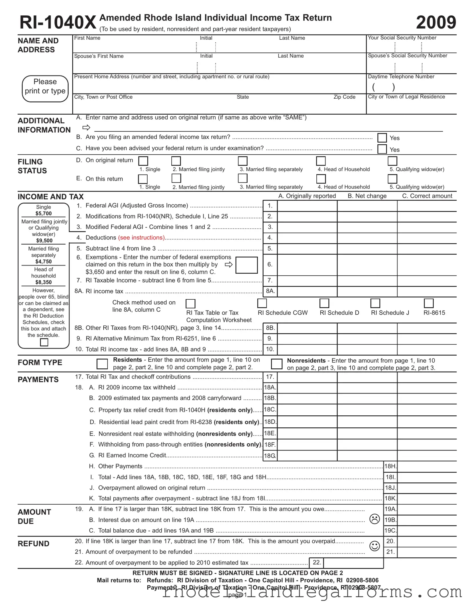 Free Ri 1040X Form