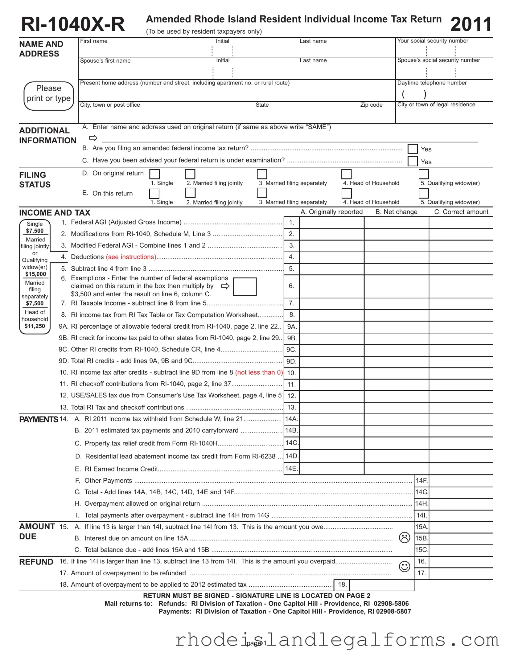Free Ri 1040X R Form