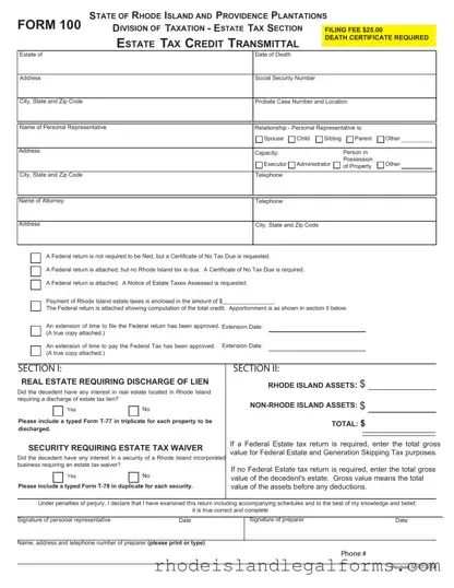 Free Rhode Island 100 Form