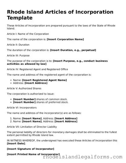 Articles of Incorporation Form for Rhode Island State