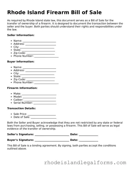 Firearm Bill of Sale Form for Rhode Island State
