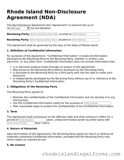 Non-disclosure Agreement Form for Rhode Island State