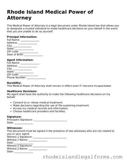 Medical Power of Attorney Form for Rhode Island State