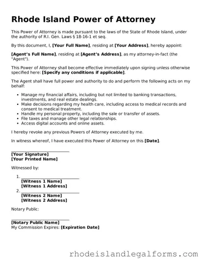 Power of Attorney Form for Rhode Island State