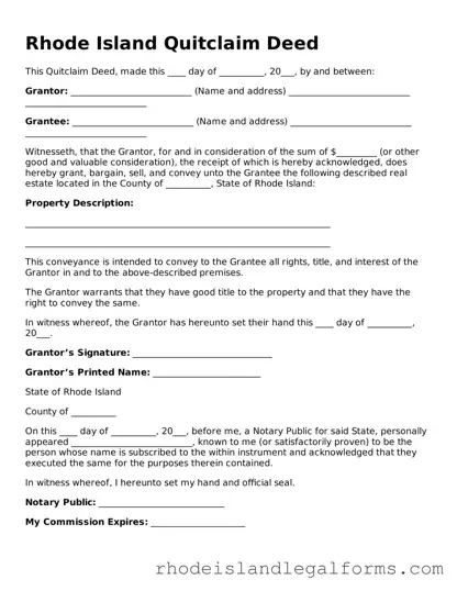 Quitclaim Deed Form for Rhode Island State